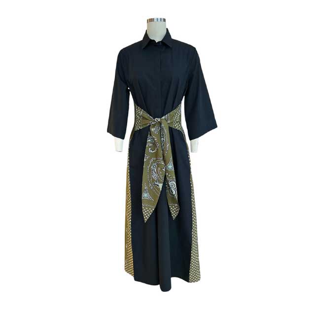 Front Picture of our Kimono silk cotton Black dress Caliban sold at Aqualta
