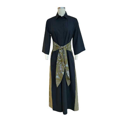 Front Picture of our Kimono silk cotton Black dress Caliban sold at Aqualta