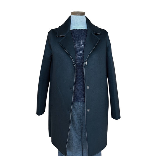 Front of our Knee length Black Coat Goodlmatch on a women sold at Aqualta