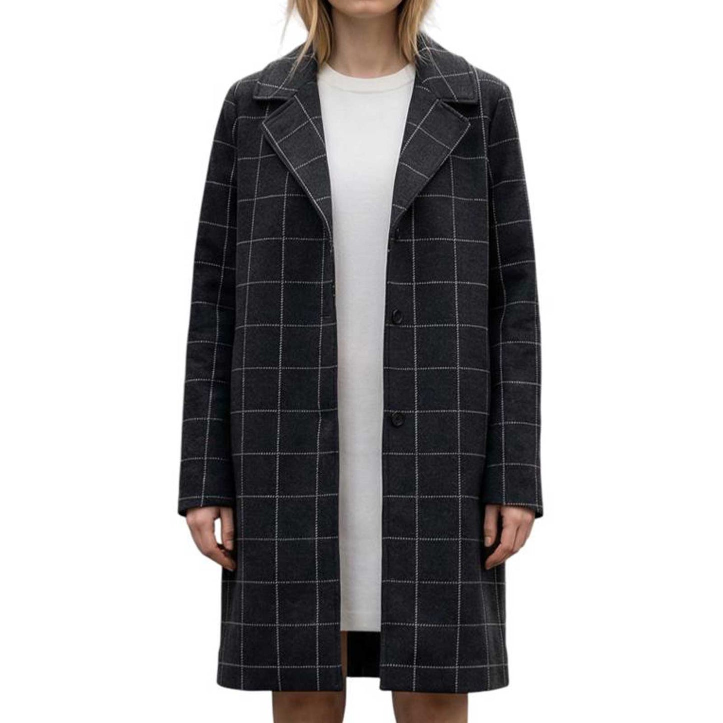 Knee length Tartan Black Coat Goodmatch sold at Aqualta