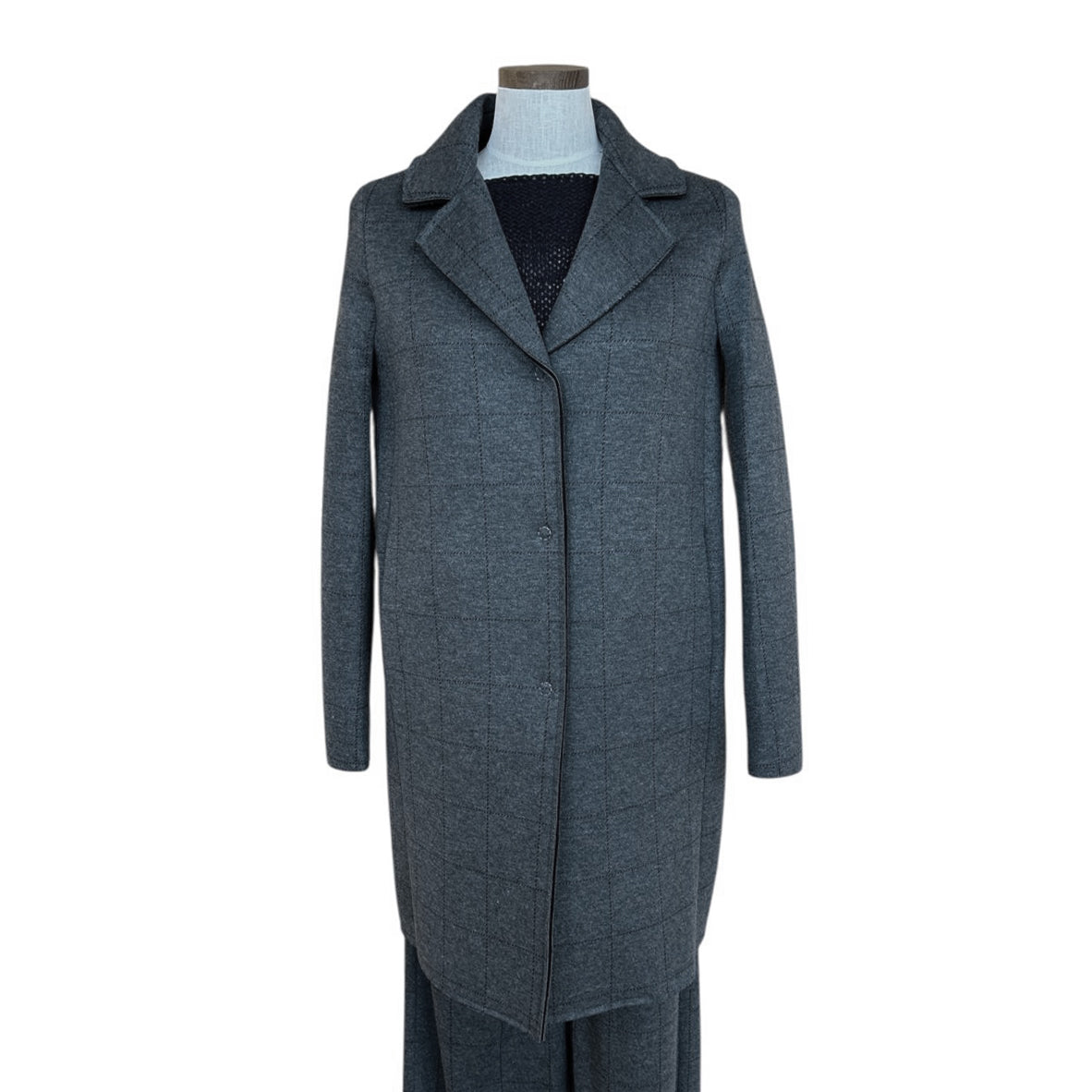 CLosed Knee length Tartan Grey Coat Goodmatch on a mannequin sold at Aqualta 