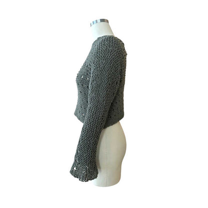 Knit Mesh Crop top long Sleeves Sage Green Chiara Toffanin sold at Aqualta 2