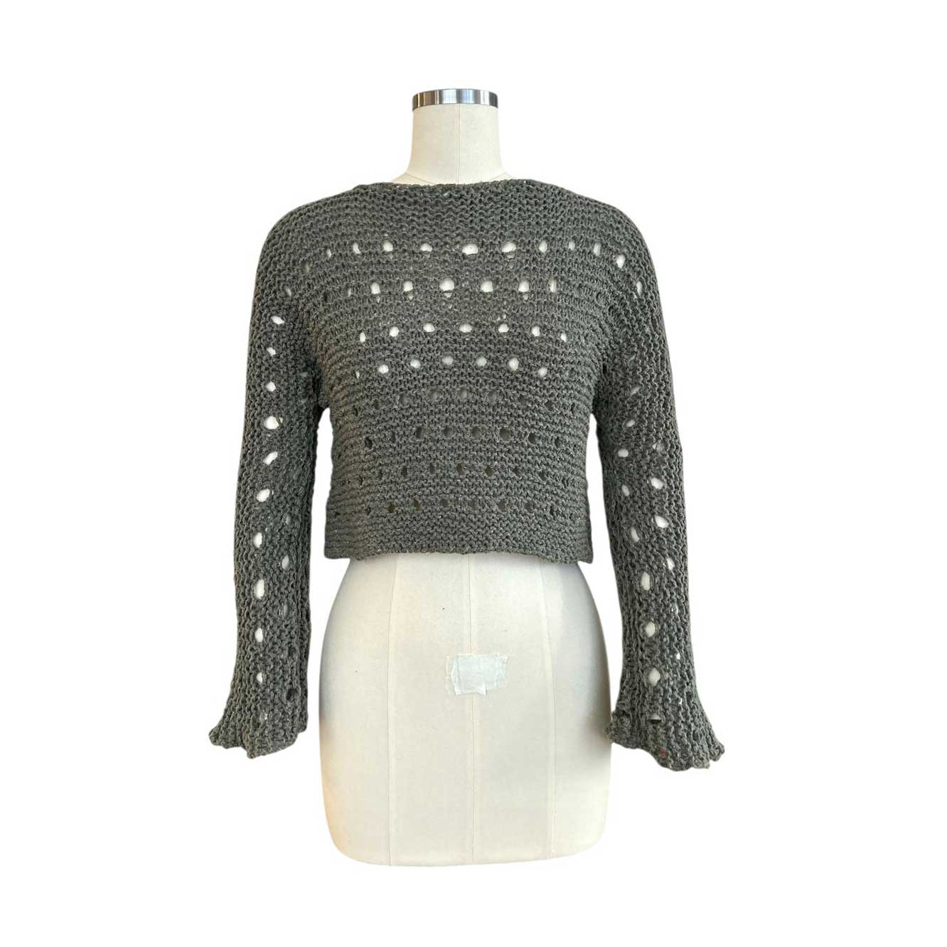 Knit Mesh Crop top long Sleeves Sage Green Chiara Toffanin sold at Aqualta