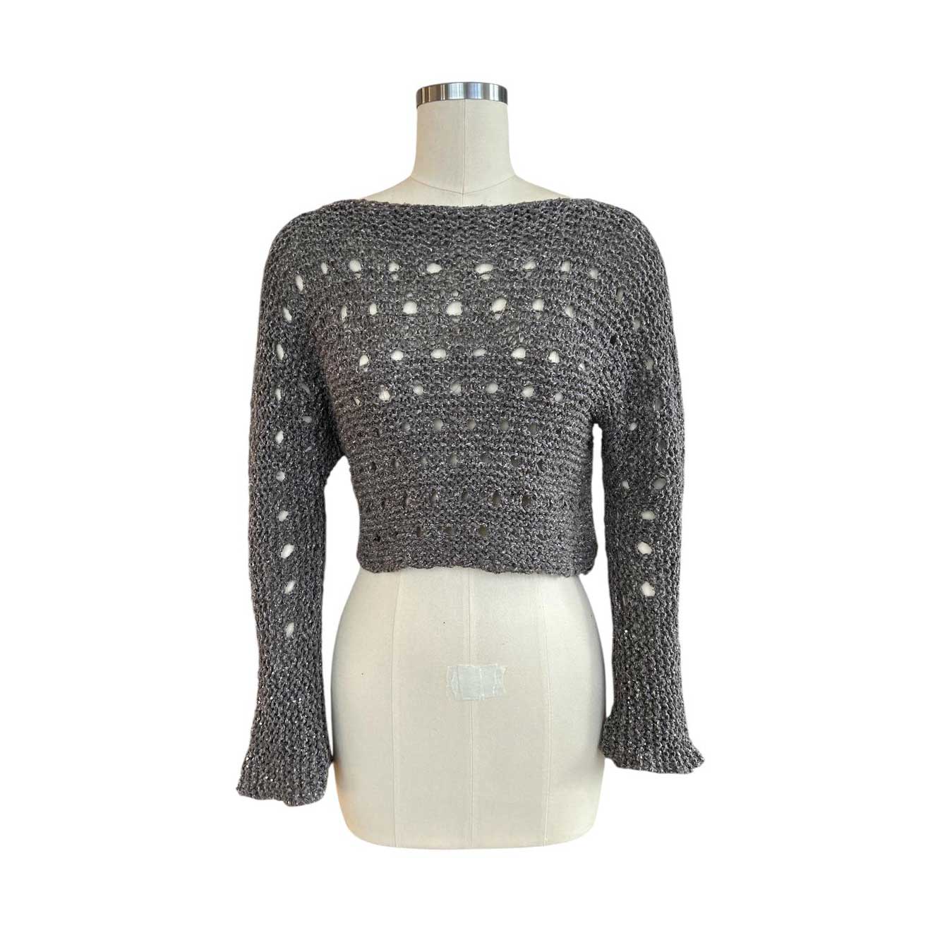 Knit Mesh Sequin Sleeves Top Taupe Chiara Toffanin sold at Aqualta