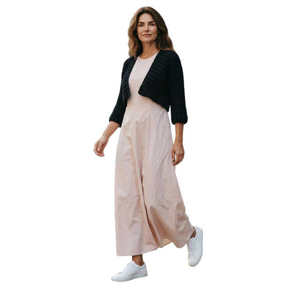 Woman wearing a Knit Shrug Black Chiara Toffanin sold at Aqualta 2