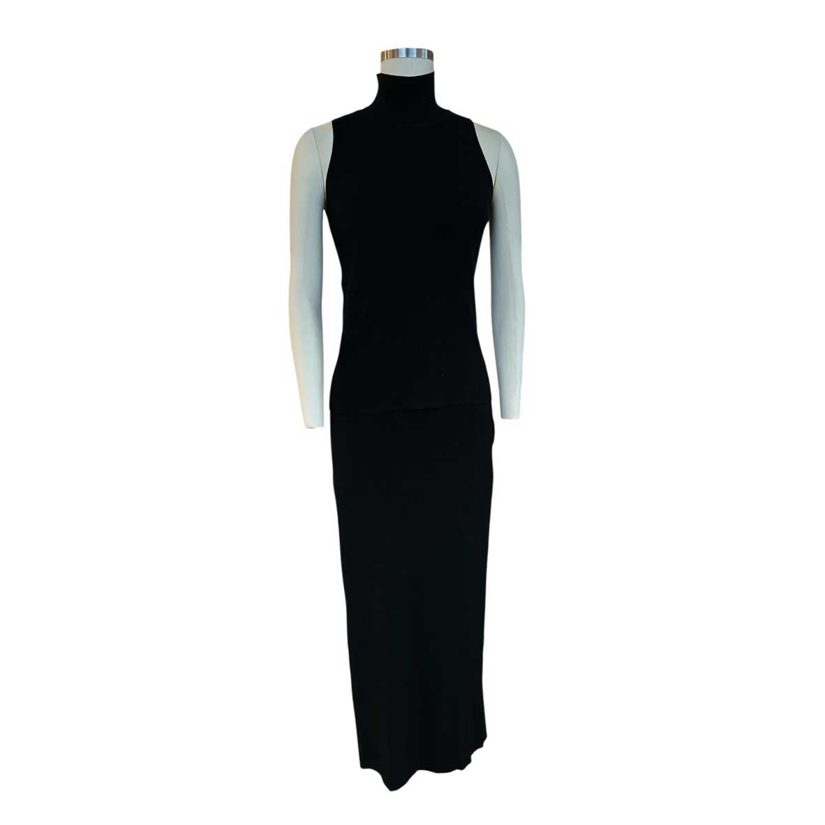 Knitted Longline Maxi Skirt & Mock Neck Set Black Sand sold at Aqualta