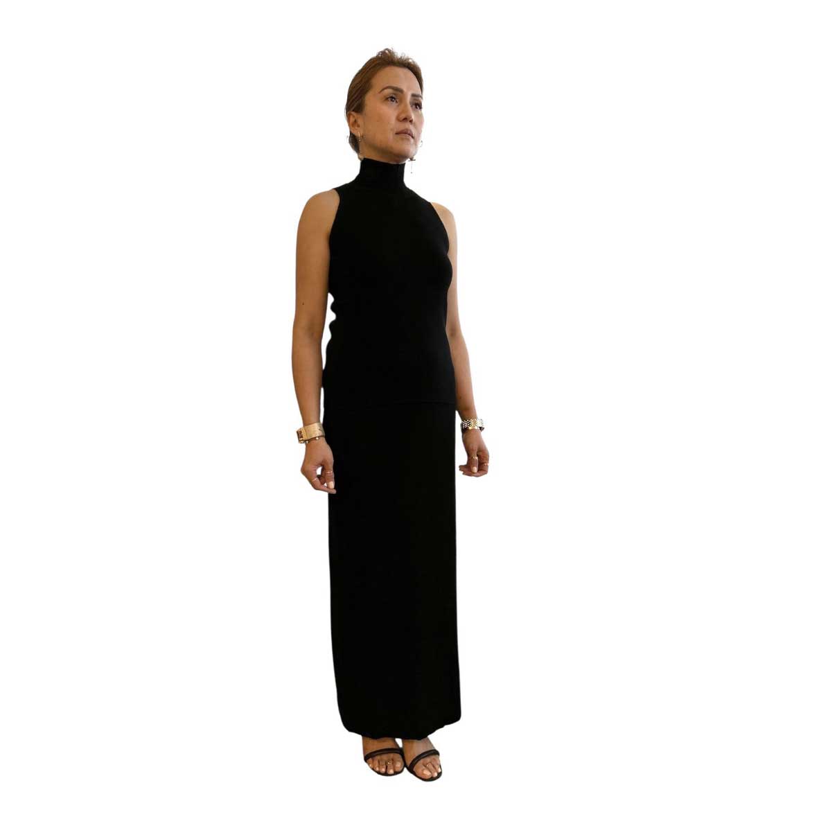 Knitted Longline Maxi Skirt & Mock Neck Set Black Sand sold at Aqualta 3