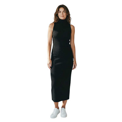 Knitted Longline Maxi Skirt & Mock Neck Set Black Sand sold at Aqualta 5