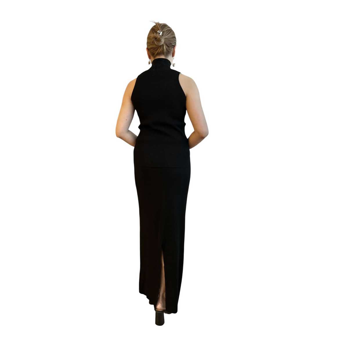 Knitted Longline Maxi Skirt & Mock Neck Set Black Sand sold at Aqualta 4