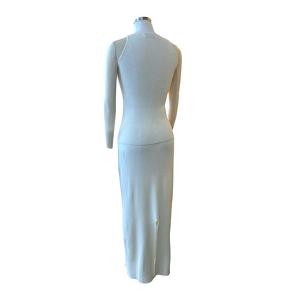 Knitted Longline Maxi Skirt & Mock Neck Set Milk White Sand sold at Aqualta 2