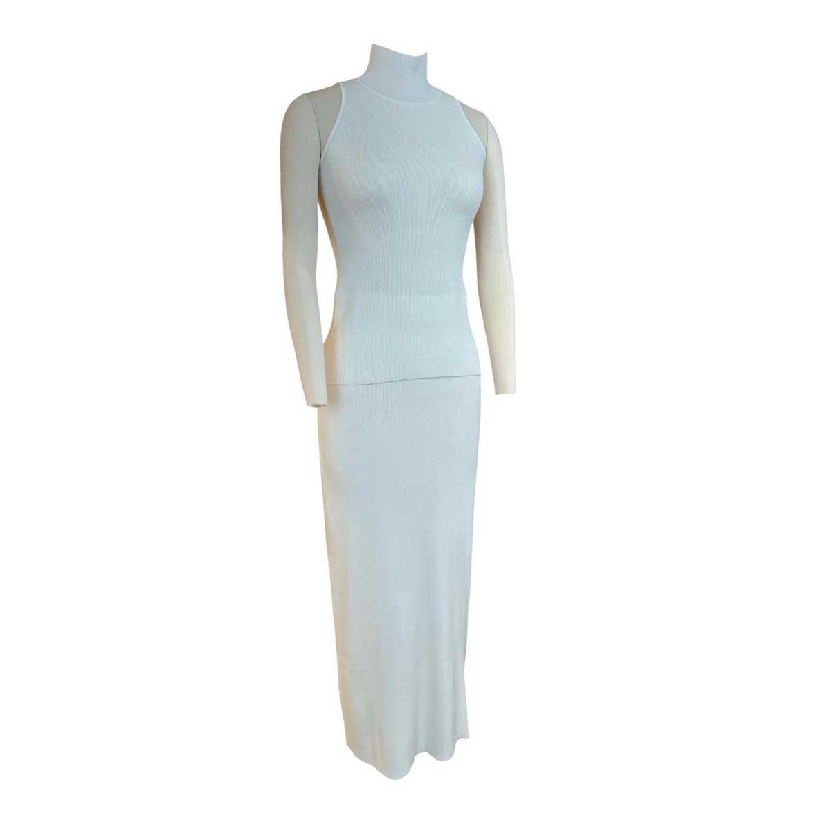 Knitted Longline Maxi Skirt & Mock Neck Set Milk White Sand sold at Aqualta