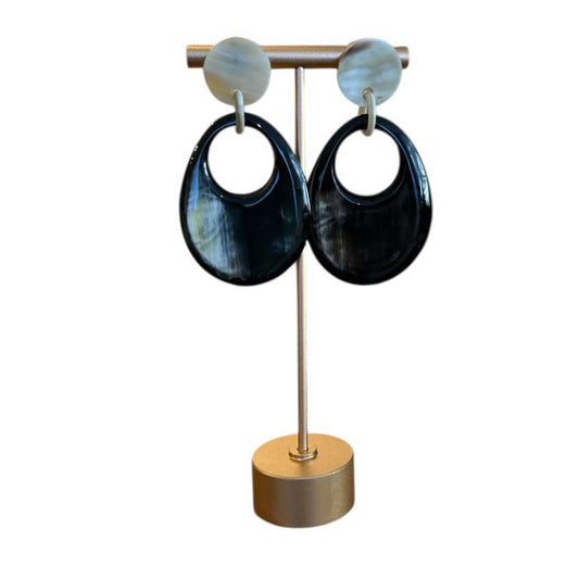 Large Oval Dark Horn Earrings Peggy Goodman sold at Aqualta