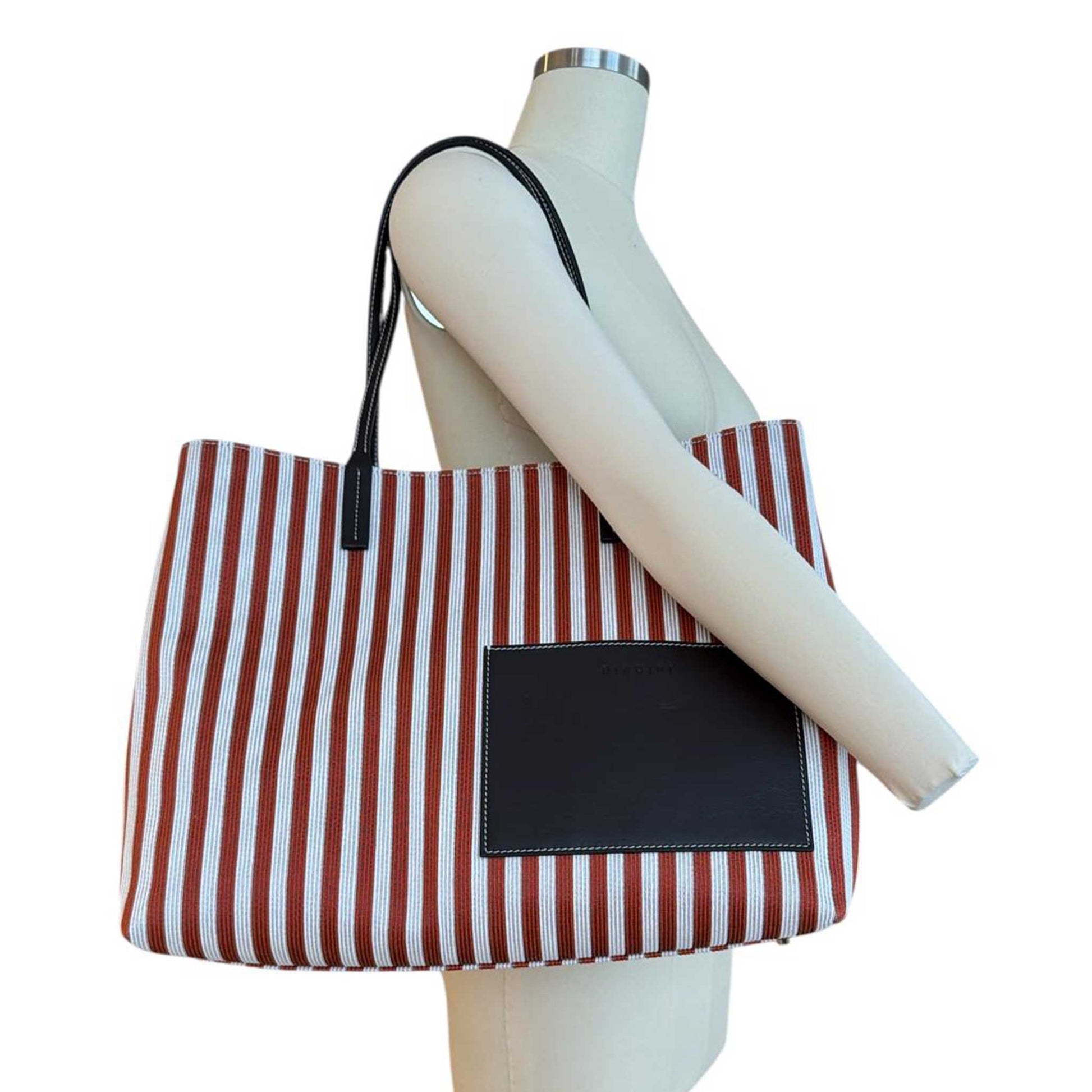 Large Tote Riviera Stripes Cream Cognac Biagini sold at Aqualta 2