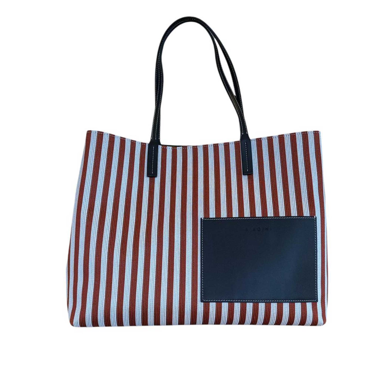 Large Tote Riviera Stripes Cream Cognac Biagini sold at Aqualta