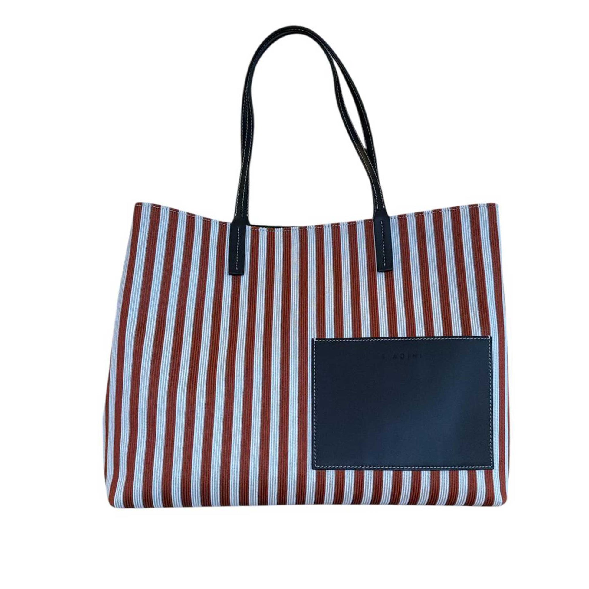 Large Tote Riviera Stripes Cream Cognac Biagini sold at Aqualta