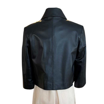 Cropped Leather Jacket with zipper Black Suprema sold at Aqualta 2