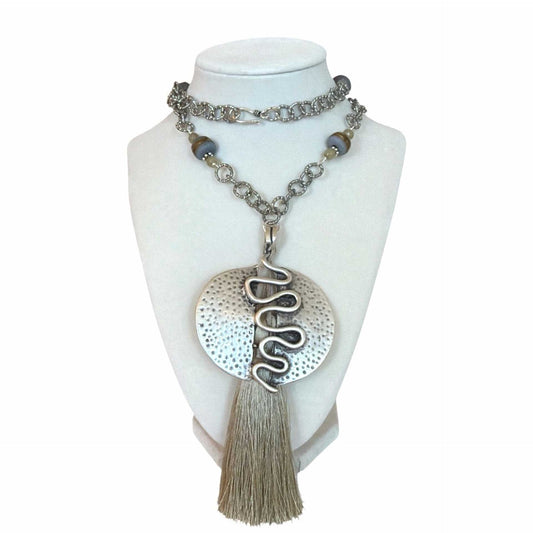 Long Chain Necklace with pendant & Peridot beads Peggy Goodman sold at Aqualta