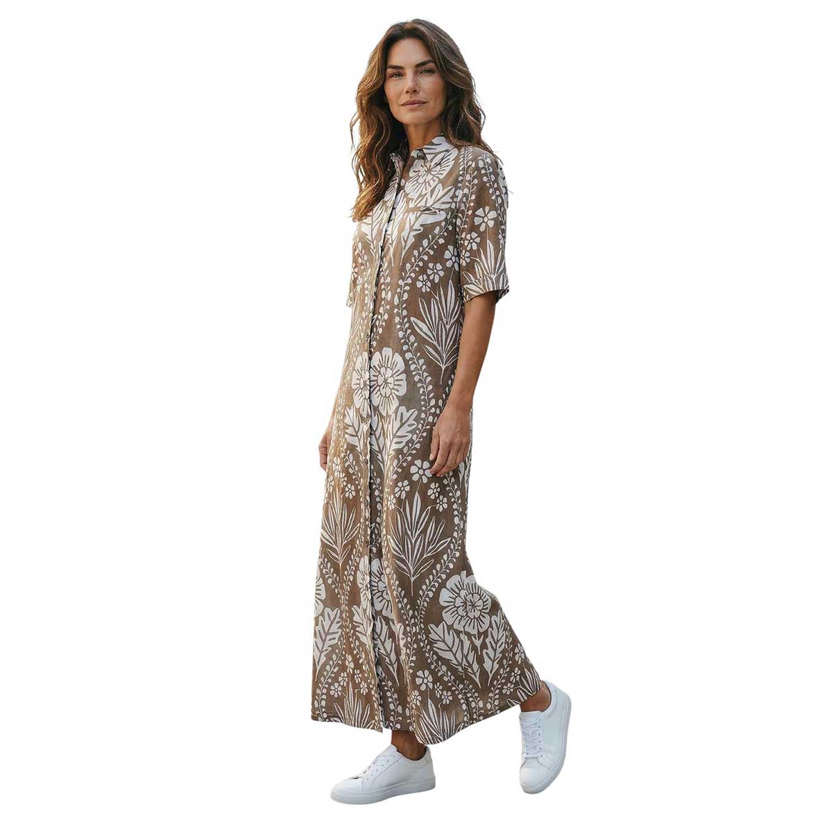 Long Dress with Floral Print White Taupe Caliban sold at Aqualta 3