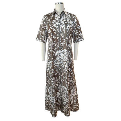 Long Dress with Floral Print White Taupe Caliban sold at Aqualta