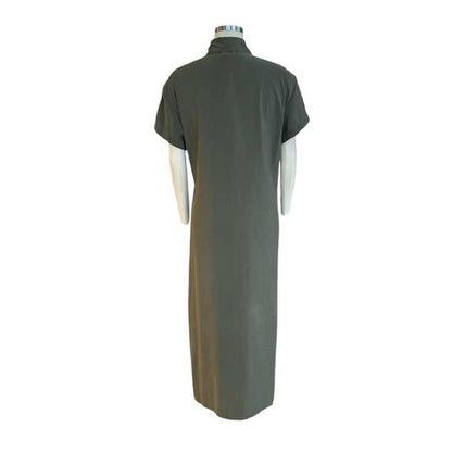 Back picture of our Long Green Wrap dress Caliban sold at Aqualta