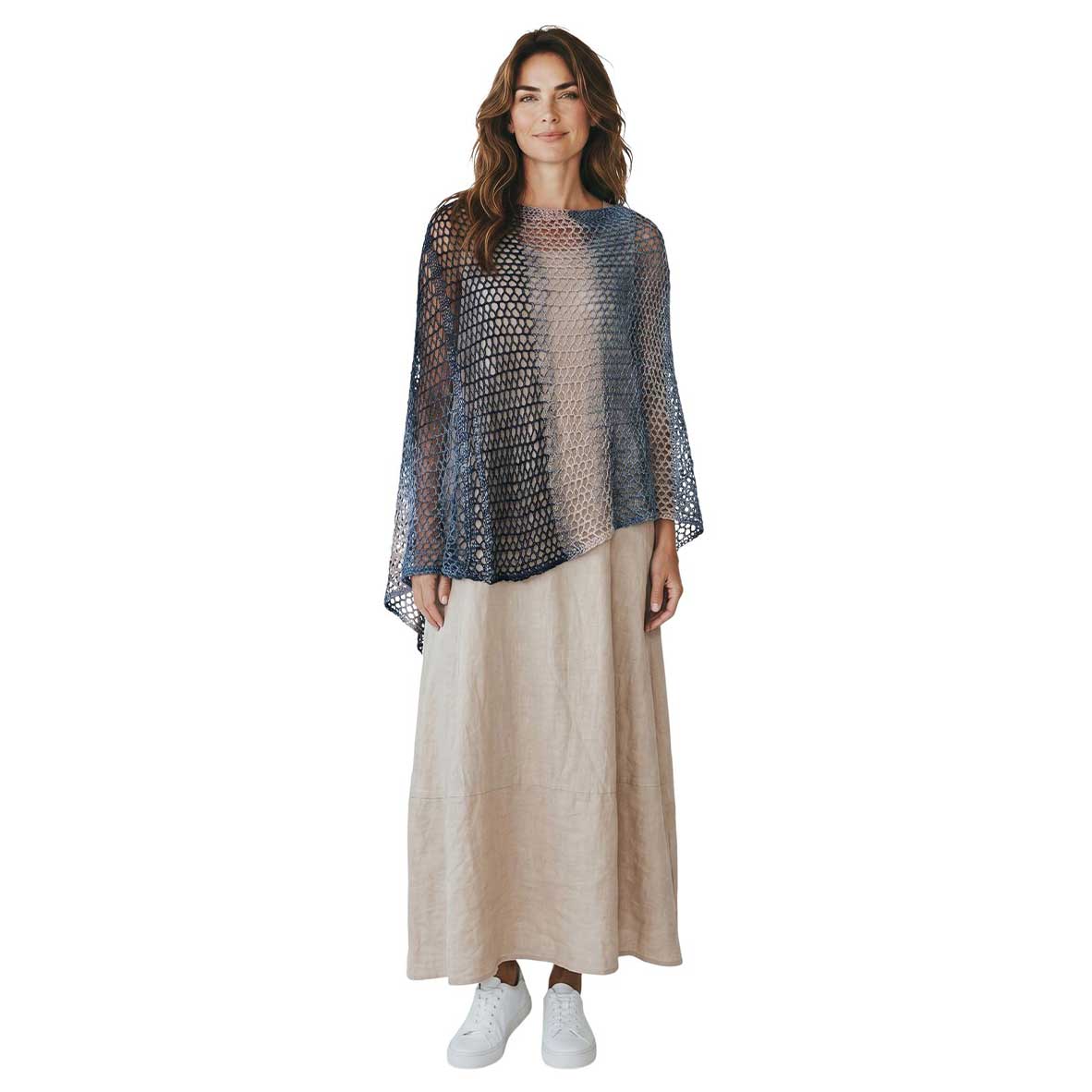 Long Knit Cape Mix Navy Cream Chiara Toffanin sold at Aqualta 2