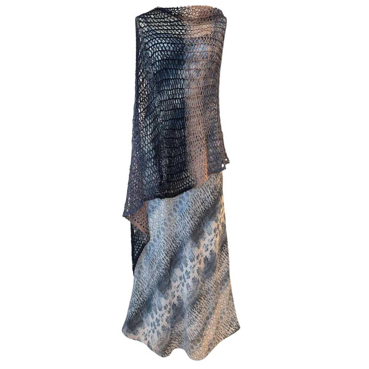 Long Knit Cape Mix Navy Cream Chiara Toffanin sold at Aqualta 3