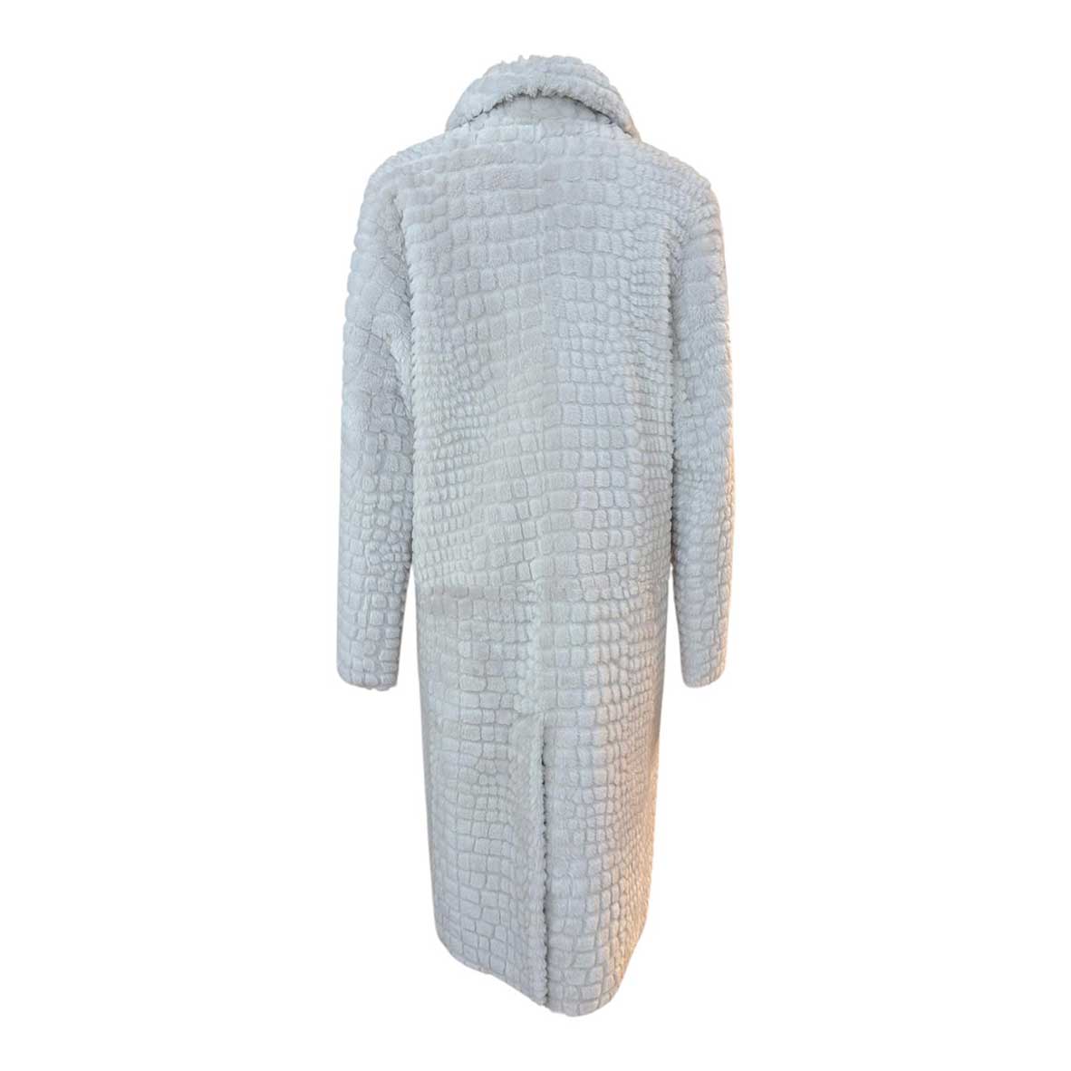 Back of Long Merinos Coat Cocco laser Milk color Suprema sold at Aqualta