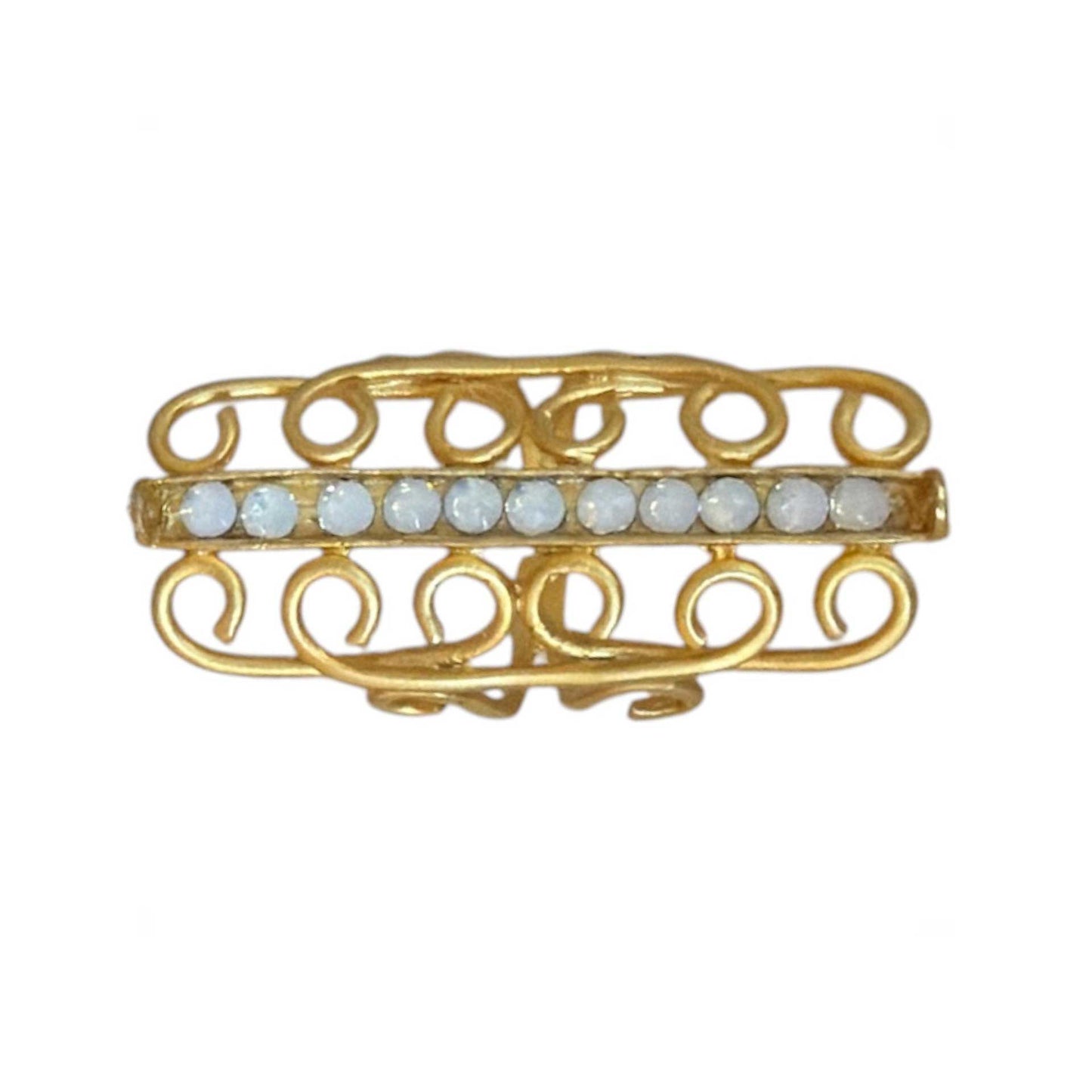 Long ornate Ring with Crystals Peggy Goodman sold at Aqualta