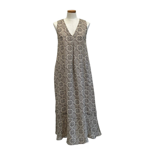 Long Sleeveless linen Dress Small Print Caliban Sold at Aqualta
