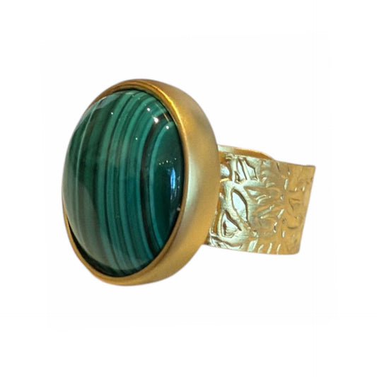 Malachite cabochon Vermeil Ring Peggy Goodman sold at Aqualta