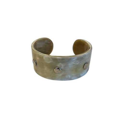 Medium Cream Horn Cuff with Silver beads Peggy Goodman sold at Aqualta