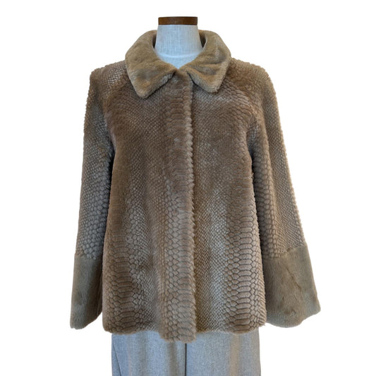 Front picture of our Merinos Jacket Laser Design Caramel Color Suprema sold at Aqualta