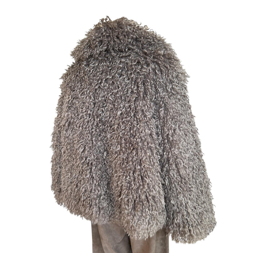 Back Picture of our Mongolian Lamb short Jacket Sand Sold At Aqualta