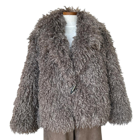 Front Picture of our Mongolian Lamb short Jacket Sand Sold At Aqualta