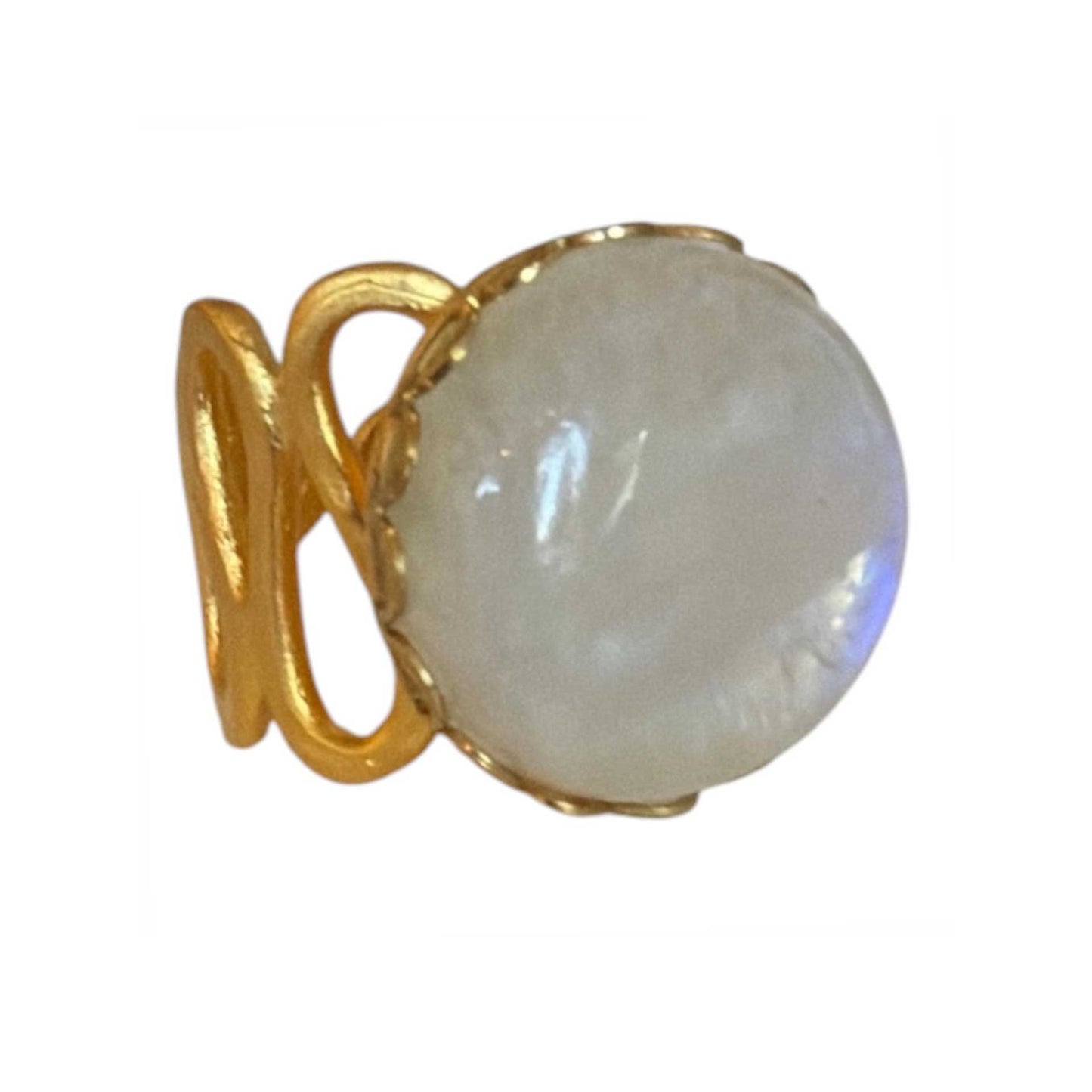 Moon Stone Cabochon Gold Ring Peggy Goodman at Aqualta