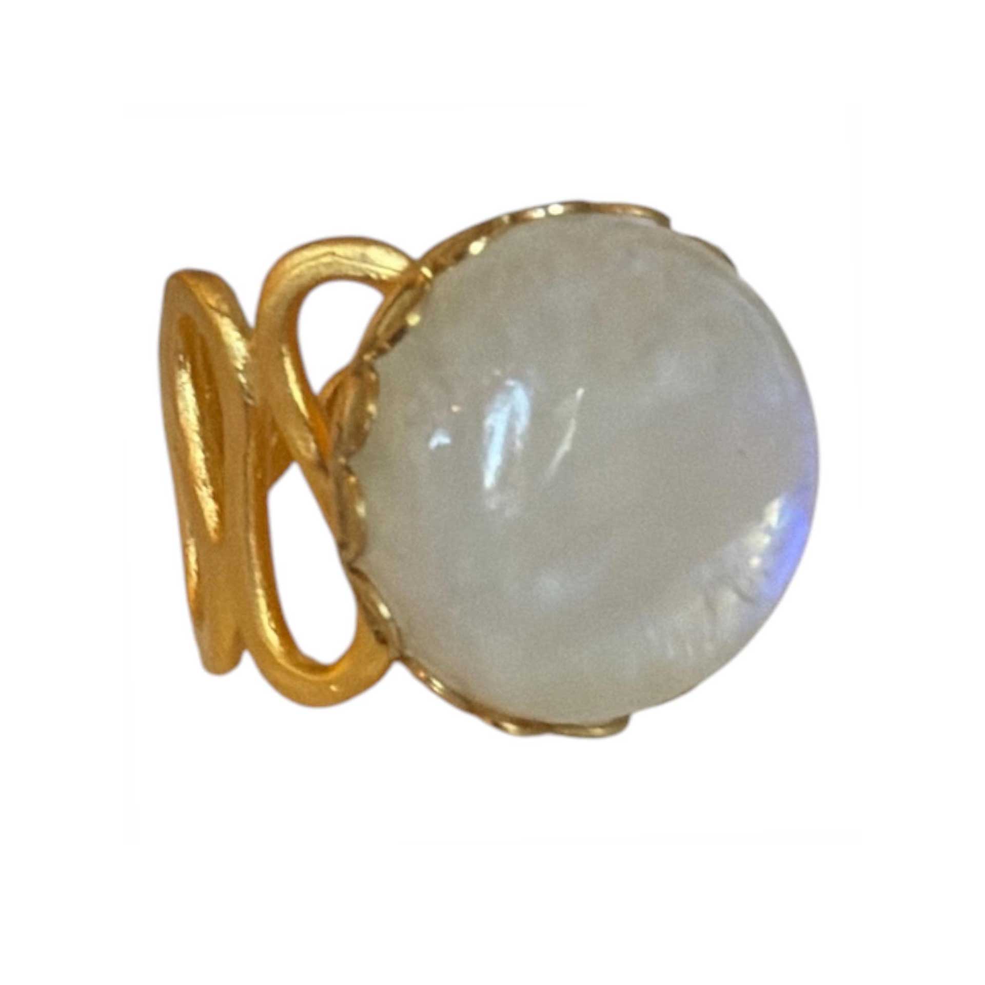 Moon Stone Cabochon Gold Ring Peggy Goodman at Aqualta