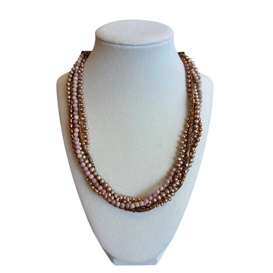 Multistrand torchon pearl and bead necklace by Peggy Goodman, sold at Aqualta.