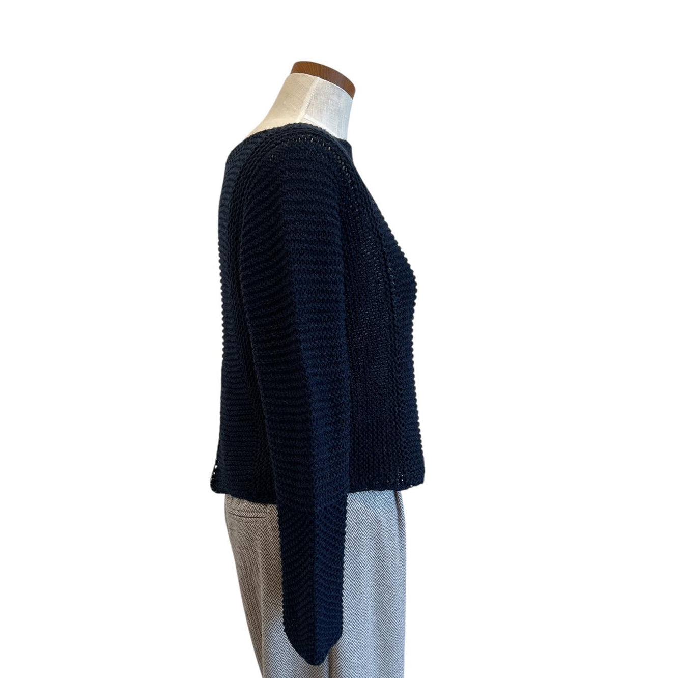 Side of Navy Knit Crop long sleeves Sweater Chiara Toffanin for women sold at Aqualta