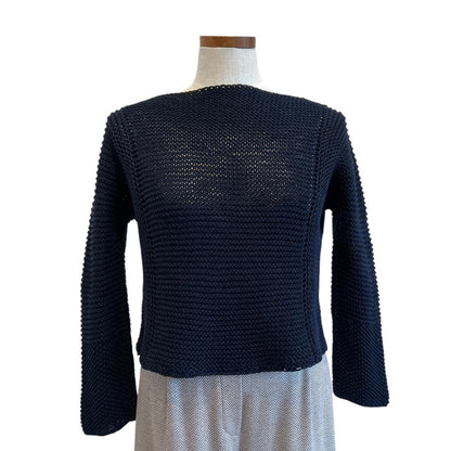 Front of Navy Knit Crop long sleeves Sweater Chiara Toffanin for women sold at Aqualta