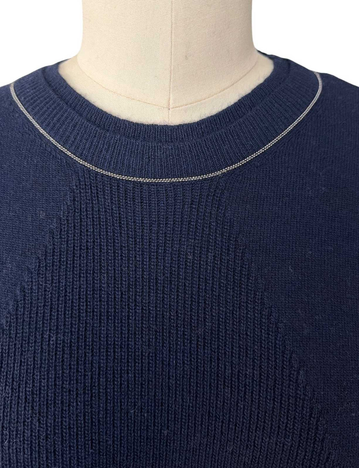 Navy Flare cut Knitted Sweater with jeweled Neckline