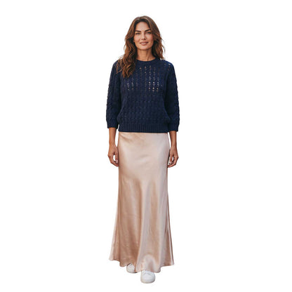 Rocco Ragni navy knit sweater with round neckline and sparkling detail, available at Aqualta.