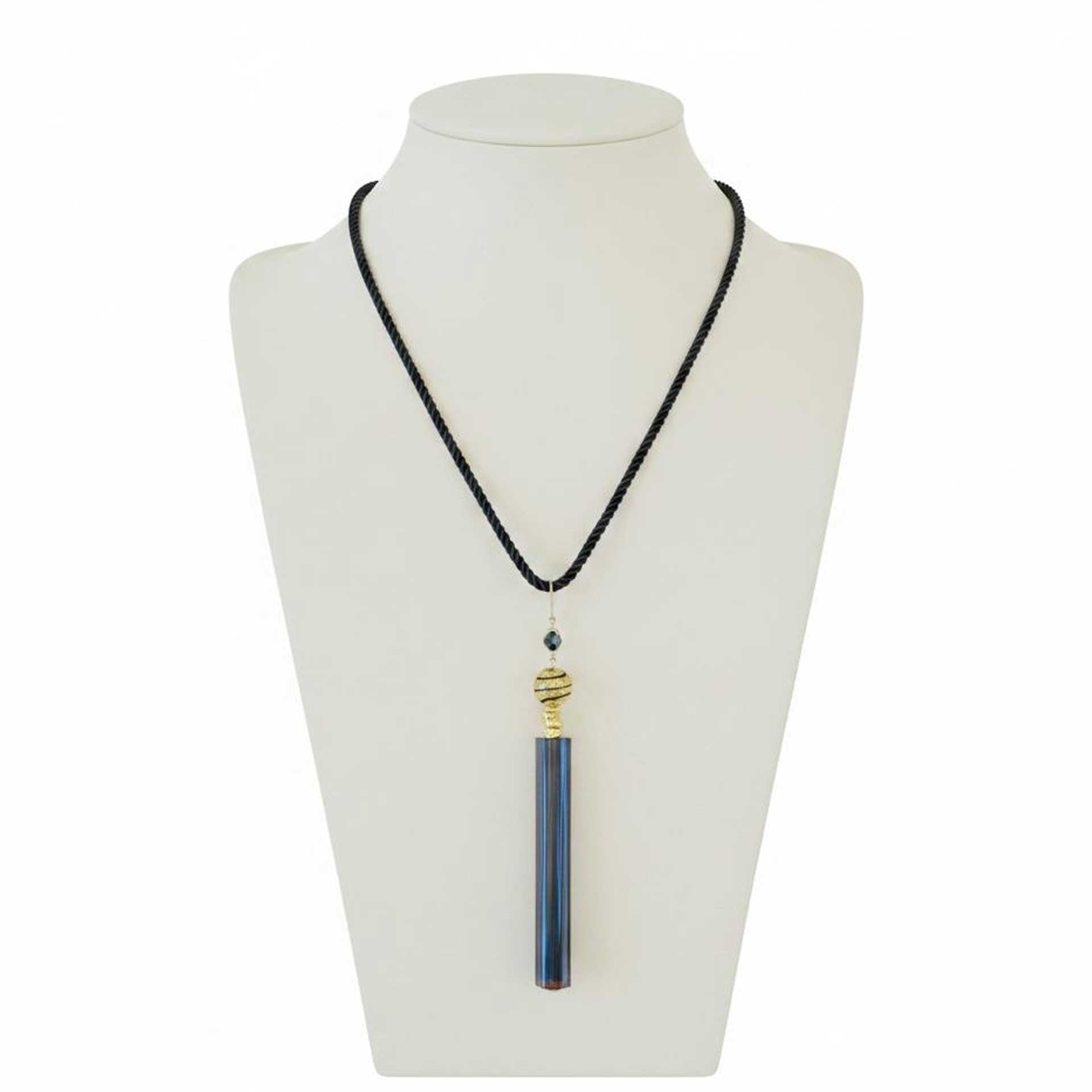 Necklace Black silk rope Murano glass bead & silk tassel eggy Goodman sold at Aqualta