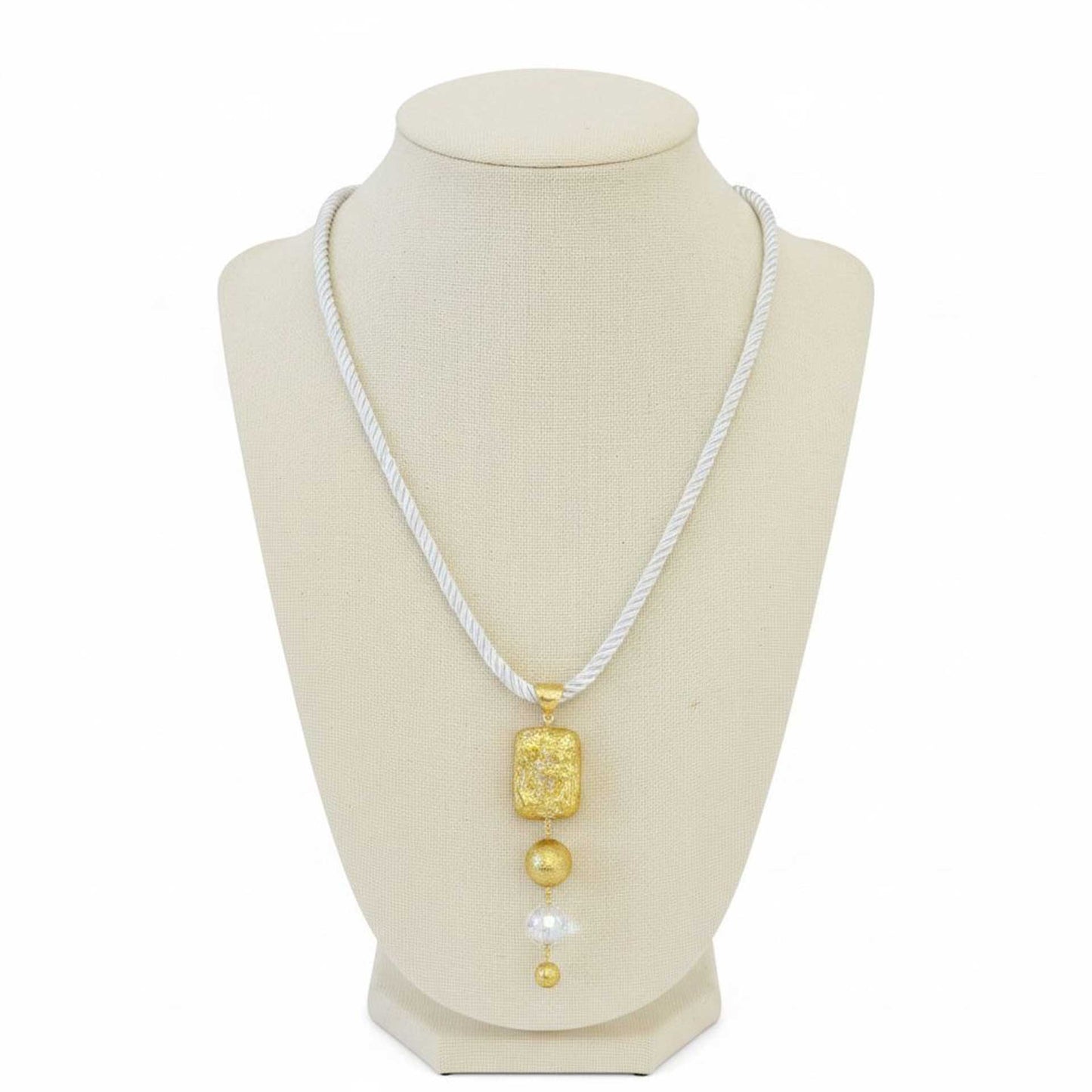 Necklace white silk rope Murano glass bead Peggy Goodman sold at Aqualta