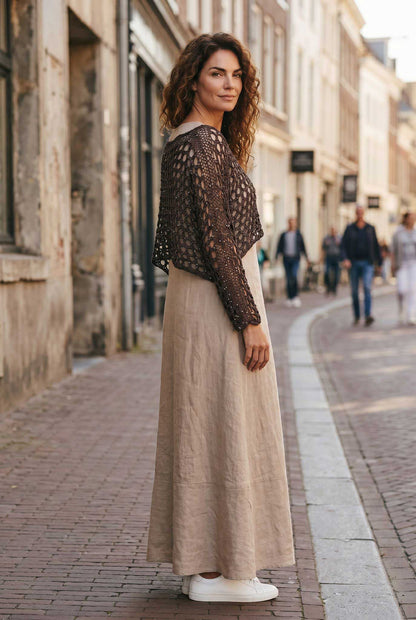 Net Crop Shrug long Sleeves Brown Chiara Toffanin sold at Aqualta 2