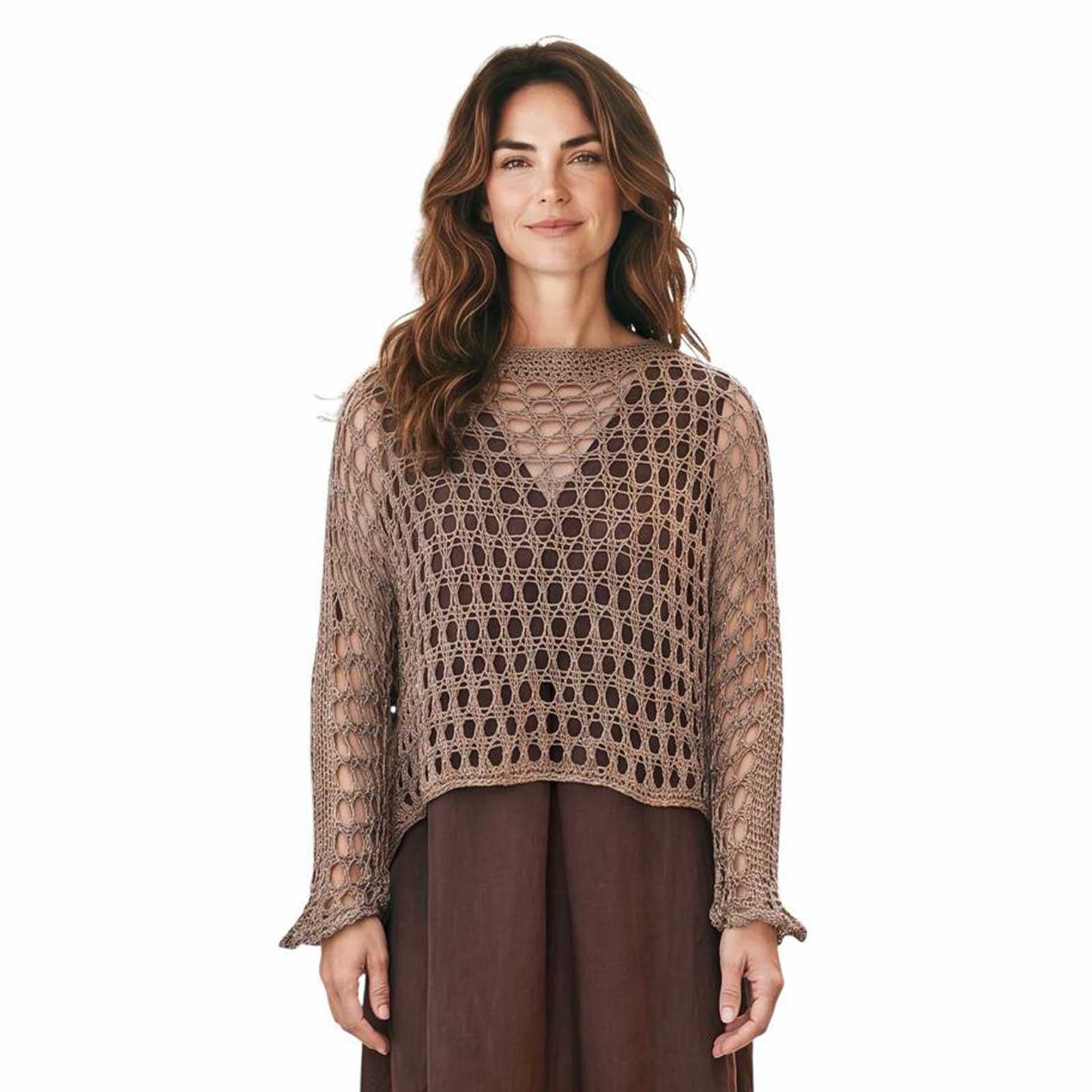 Net Crop Shrug long Sleeves Camel Chiara Toffanin sold at Aqualta