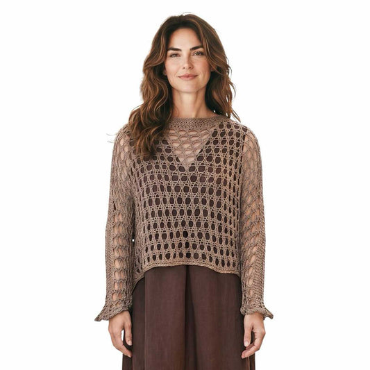 Net Crop Shrug long Sleeves Camel Chiara Toffanin sold at Aqualta