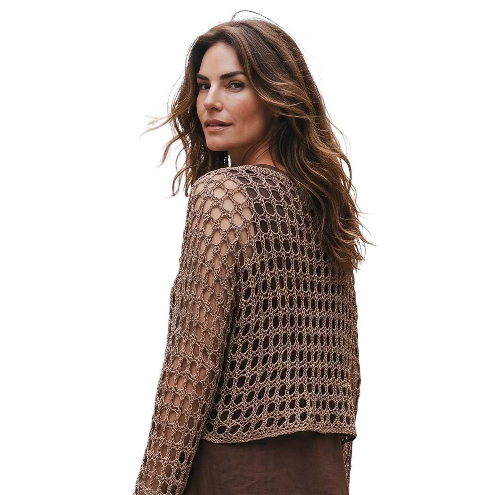Net Crop Shrug long Sleeves Camel Chiara Toffanin sold at Aqualta 2