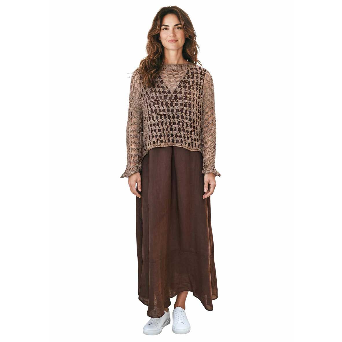 Net Crop Shrug long Sleeves Camel Chiara Toffanin sold at Aqualta 4