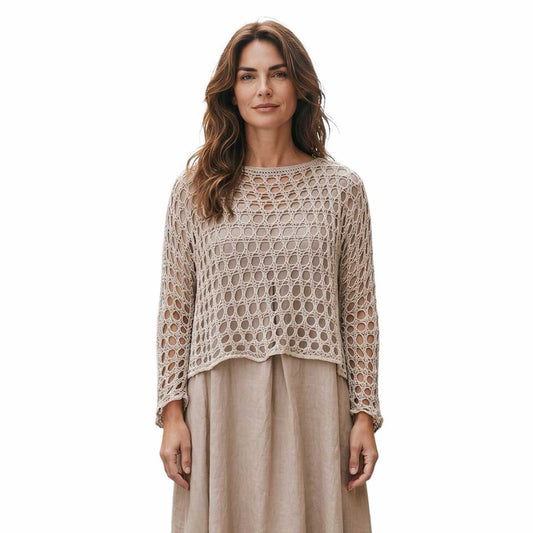 Net Crop Shrug long Sleeves Cream Chiara Toffanin sold at Aqualta