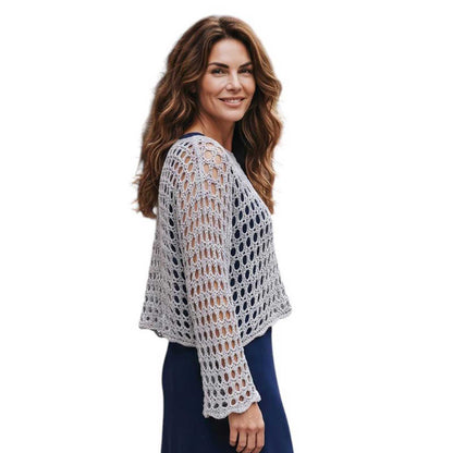 A woman wearing a Net Crop Shrug long Sleeves Gray Chiara Toffanin
